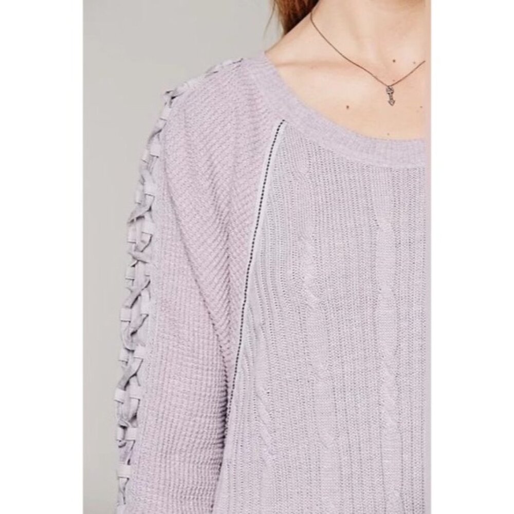 Free People Lilac Lace Up Sleeve Thermal Cable Knit Sweater | Boho Grunge Fairy - Picture 3 of 16
